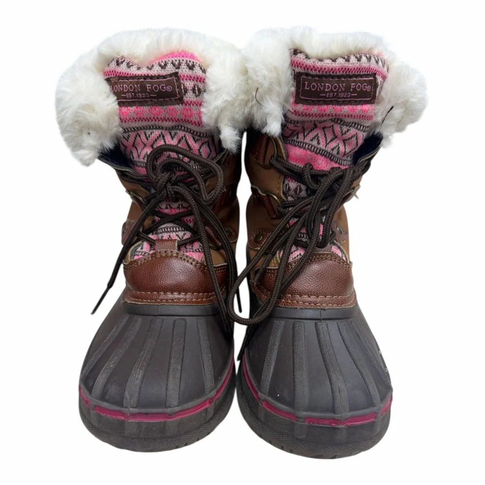 London Fog Brown and Pink Winter Boots with Faux Fur